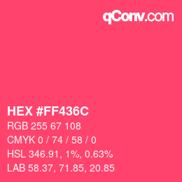 Color code: HEX #FF436C | qconv.com