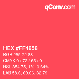 颜色代码: HEX #FF4858 | qconv.com