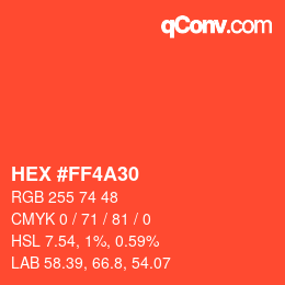 颜色代码: HEX #FF4A30 | qconv.com