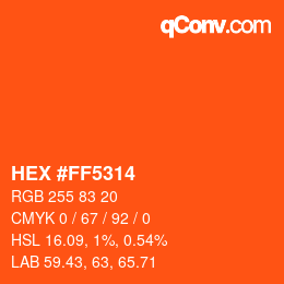 颜色代码: HEX #FF5314 | qconv.com