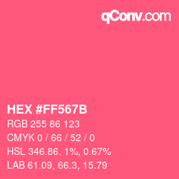 Color code: HEX #FF567B | qconv.com