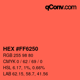 カラーコード: HEX #FF6250 | qconv.com