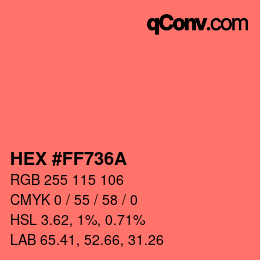 Farbcode: HEX #FF736A | qconv.com