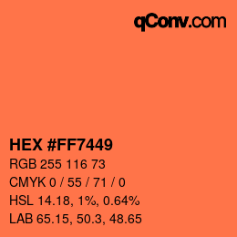 カラーコード: HEX #FF7449 | qconv.com