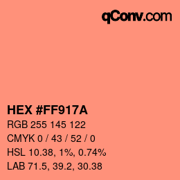 颜色代码: HEX #FF917A | qconv.com