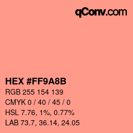 Color code: HEX #FF9A8B | qconv.com
