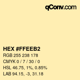 Color code: HEX #FFEEB2 | qconv.com