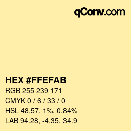 Color code: HEX #FFEFAB | qconv.com