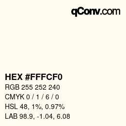 颜色代码: HEX #FFFCF0 | qconv.com