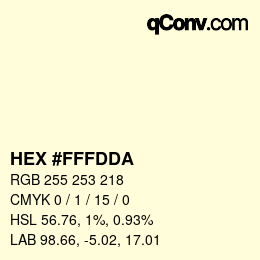 Color code: HEX #FFFDDA | qconv.com