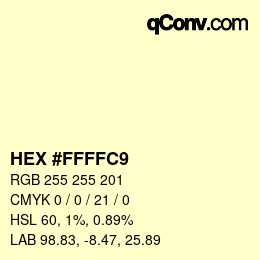 颜色代码: HEX #FFFFC9 | qconv.com