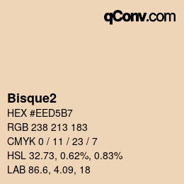 Nom de la couleur: Bisque2 HEX #EED5B7 | qconv.com