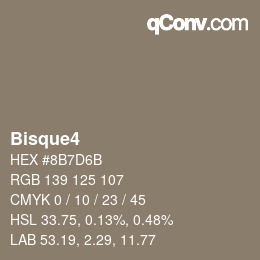 カラー名: Bisque4 HEX #8B7D6B | qconv.com