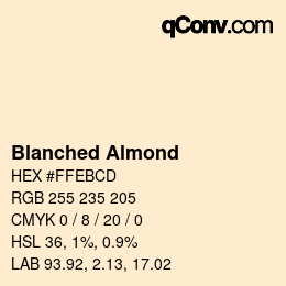 カラー名: Blanched Almond HEX #FFEBCD | qconv.com