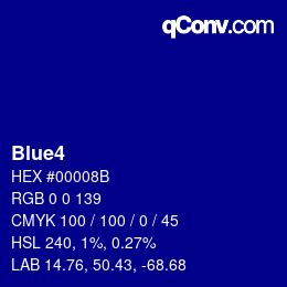 カラー名: Blue4 HEX #00008B | qconv.com