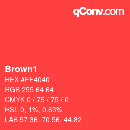 Nom de la couleur: Brown1 HEX #FF4040 | qconv.com