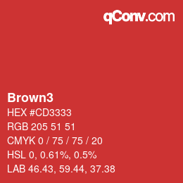 Farbname: Brown3 HEX #CD3333 | qconv.com