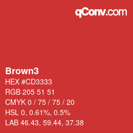 Farbname: Brown3 HEX #CD3333 | qconv.com