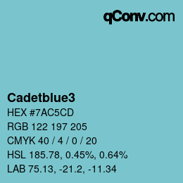 颜色名称: Cadetblue3 HEX #7AC5CD | qconv.com