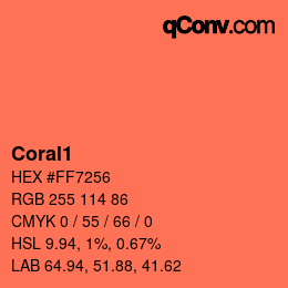 Nom de la couleur: Coral1 HEX #FF7256 | qconv.com