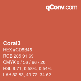 カラー名: Coral3 HEX #CD5B45 | qconv.com