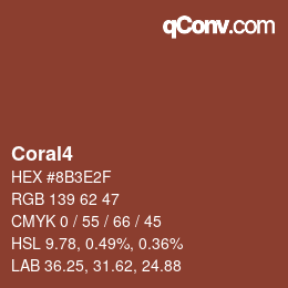 Nom de la couleur: Coral4 HEX #8B3E2F | qconv.com