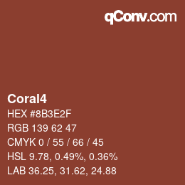 Nom de la couleur: Coral4 HEX #8B3E2F | qconv.com