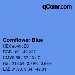 颜色名称: Cornflower Blue HEX #6495ED | qconv.com