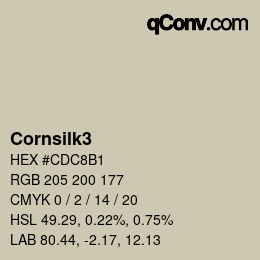 Nom de la couleur: Cornsilk3 HEX #CDC8B1 | qconv.com