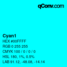 Nom de la couleur: Cyan1 HEX #00FFFF | qconv.com