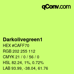 Nom de la couleur: Darkolivegreen1 HEX #CAFF70 | qconv.com