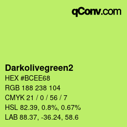 Nom de la couleur: Darkolivegreen2 HEX #BCEE68 | qconv.com