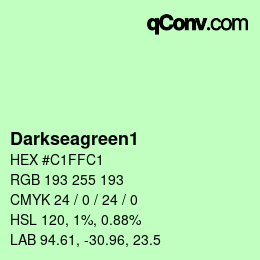 Nom de la couleur: Darkseagreen1 HEX #C1FFC1 | qconv.com