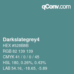 Nom de la couleur: Darkslategrey4 HEX #528B8B | qconv.com