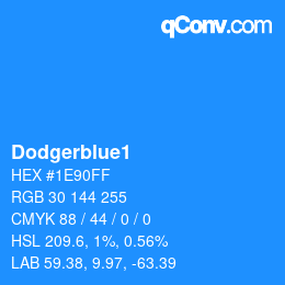 颜色名称: Dodgerblue1 HEX #1E90FF | qconv.com