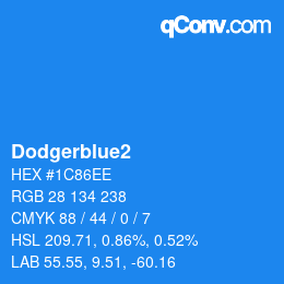 カラー名: Dodgerblue2 HEX #1C86EE | qconv.com