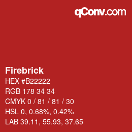 カラー名: Firebrick HEX #B22222 | qconv.com