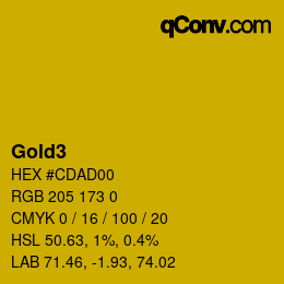 カラー名: Gold3 HEX #CDAD00 | qconv.com