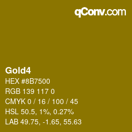 Nom de la couleur: Gold4 HEX #8B7500 | qconv.com