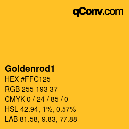 Nom de la couleur: Goldenrod1 HEX #FFC125 | qconv.com