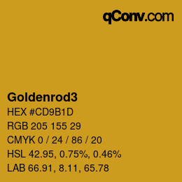 Nom de la couleur: Goldenrod3 HEX #CD9B1D | qconv.com