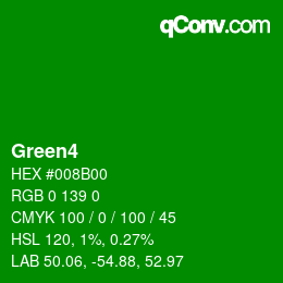 Nom de la couleur: Green4 HEX #008B00 | qconv.com