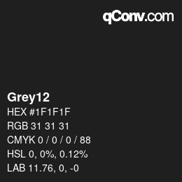 Nom de la couleur: Grey12 HEX #1F1F1F | qconv.com