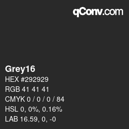 Nom de la couleur: Grey16 HEX #292929 | qconv.com