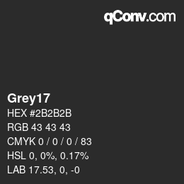 Nom de la couleur: Grey17 HEX #2B2B2B | qconv.com