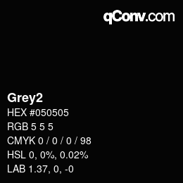 Nom de la couleur: Grey2 HEX #050505 | qconv.com