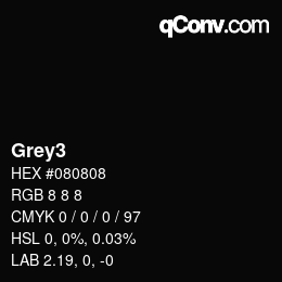 Nom de la couleur: Grey3 HEX #080808 | qconv.com