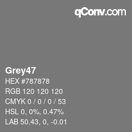 Nom de la couleur: Grey47 HEX #787878 | qconv.com