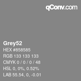 Nom de la couleur: Grey52 HEX #858585 | qconv.com