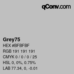 Nom de la couleur: Grey75 HEX #BFBFBF | qconv.com